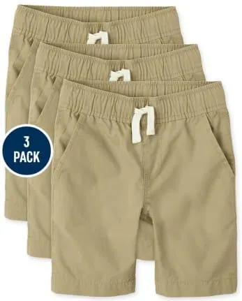 Paquete de 3 pantalones cortos tipo jogger sin cordones de uniforme para niños - flax