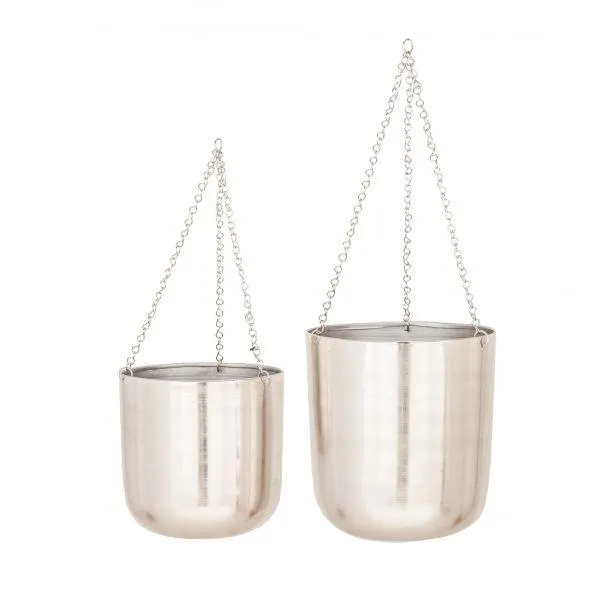 Set of 2 Silver Metal Glam Planter, 9", 11"