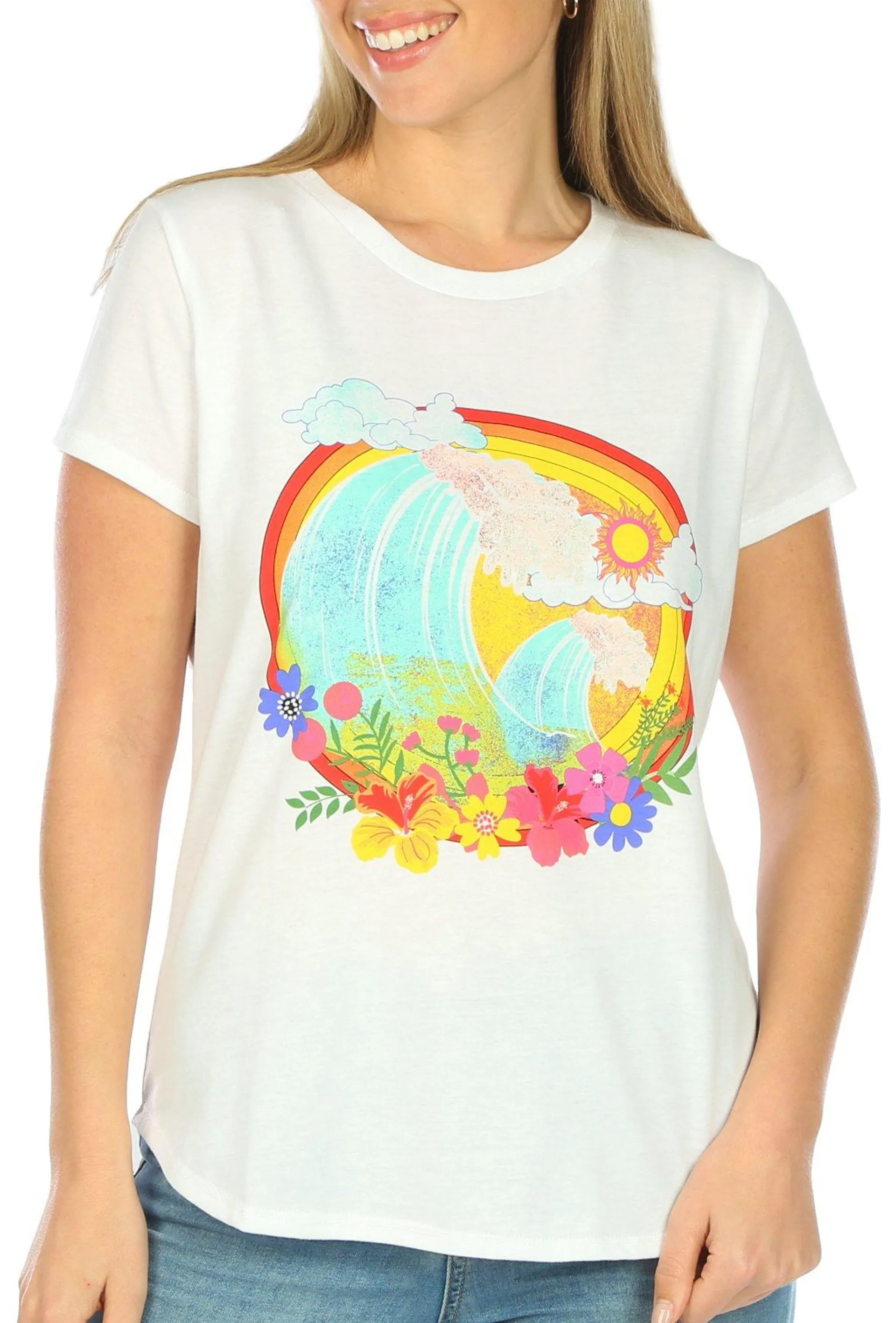 Adiva Womens Sunshine Blooms Short Sleeve T-Shirt