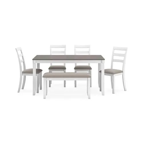 Stonehollow Dining Table and 4 Chairs and Bench Set