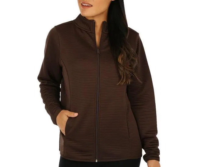 Womens Solid Wide Otto Zip Long Sleeve Jackets