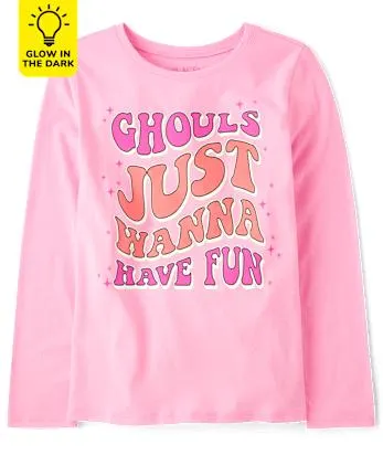 Girls Glow Ghouls Fun Graphic Tee - luau
