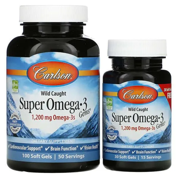 Carlson, Wild Caught, Super Omega-3 Gems, 1,200 mg, 100 + 30 Soft Gels (600 mg per Soft Gel)