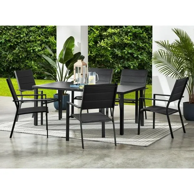Mainstays Dashwood 7-Piece Steel Outdoor Dining Set, Black