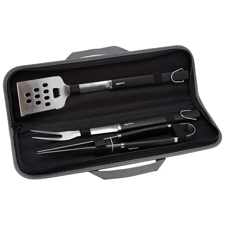 Amazon Basics Herramientas para BBQ de 3 Piezas con Estuche