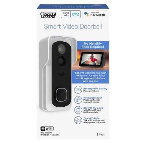Feit Smart Home White Metal/Plastic Wireless Smart-Enabled Video Doorbell