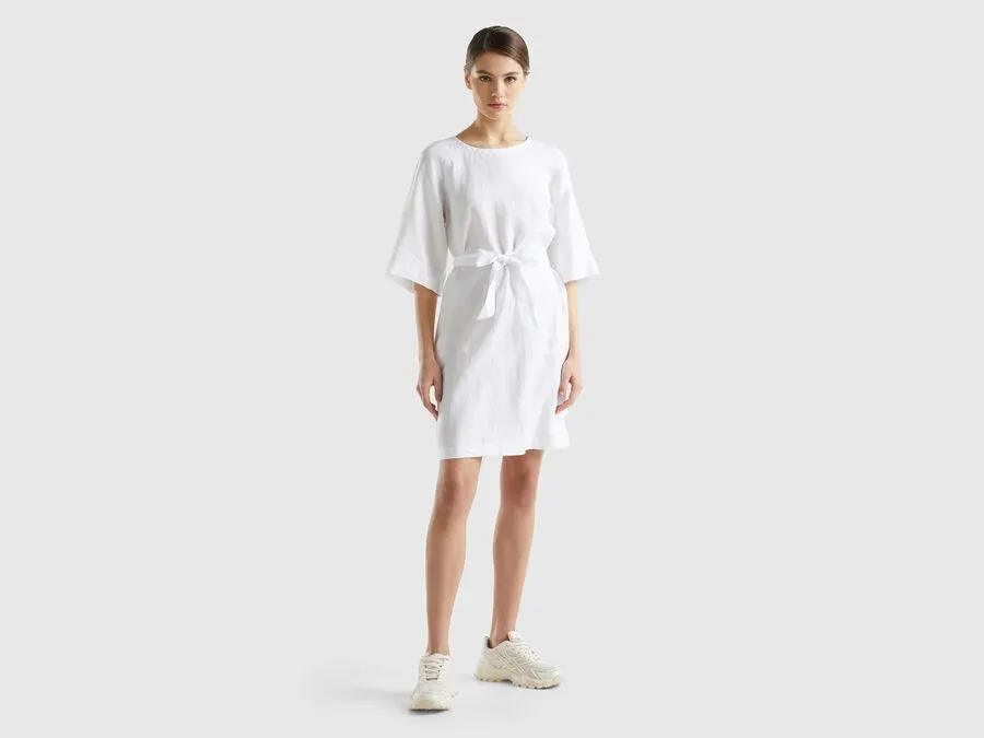 Vestido corto de lino puro