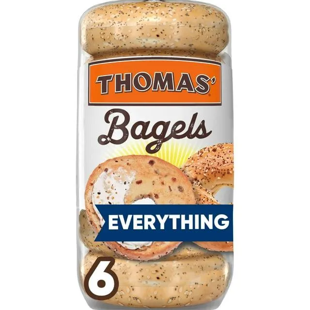 Thomas' Everything Bagels, 6 count, Pre-sliced Bagels, 20 oz Bag