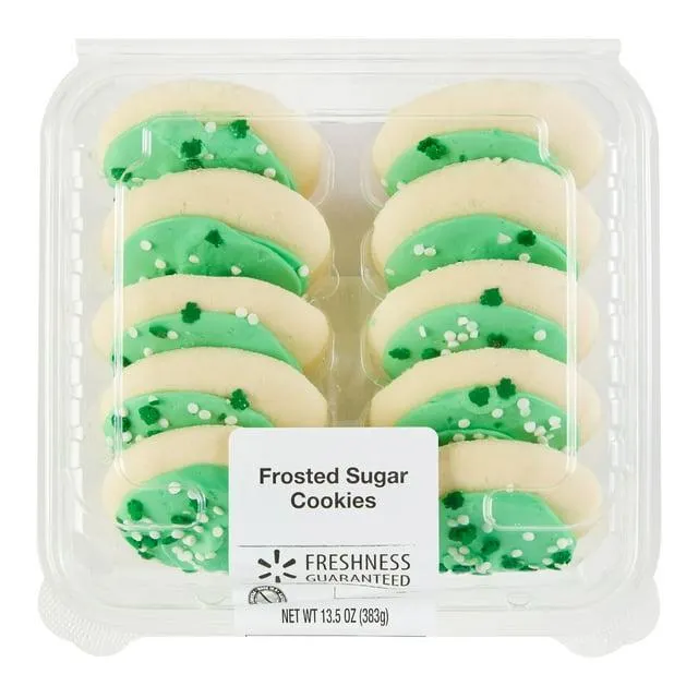 Freshness Guaranteed Frosted Sugar Cookies, St. Patrick's Day Cookies, Green Frosting with Sprinkles, Soft, Baked, Ready to Eat, 13.5 oz, 10 Count