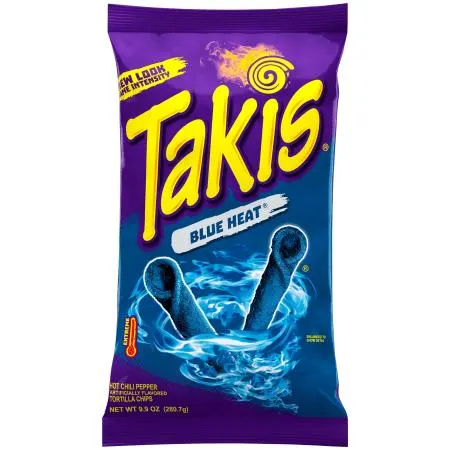 Takis Blue Heat Rolled Tortilla Chips, Hot Chili Pepper Artificially Flavored, 9.9oz Bag