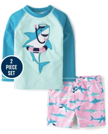 Boys Embroidered Shark Swimsuit - Splish-Splash - multi clr