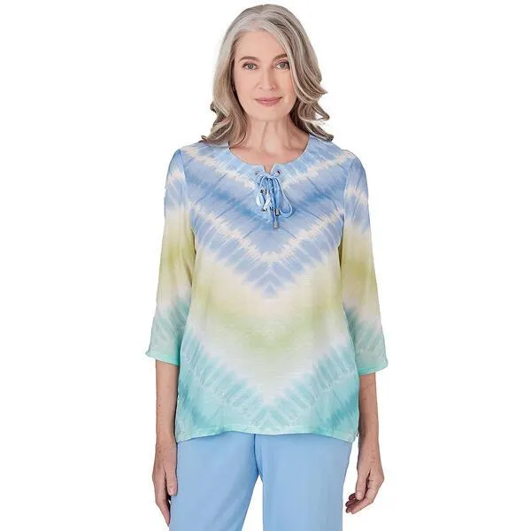 Womens Alfred Dunner Hyannisport Woven Tie Dye Chevron Blouse