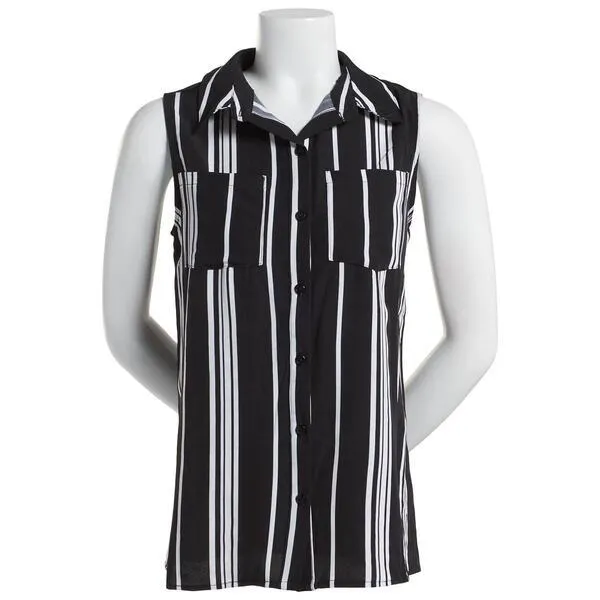 Womens Notations Sleeveless Silky Stripe Equipment Casual Button