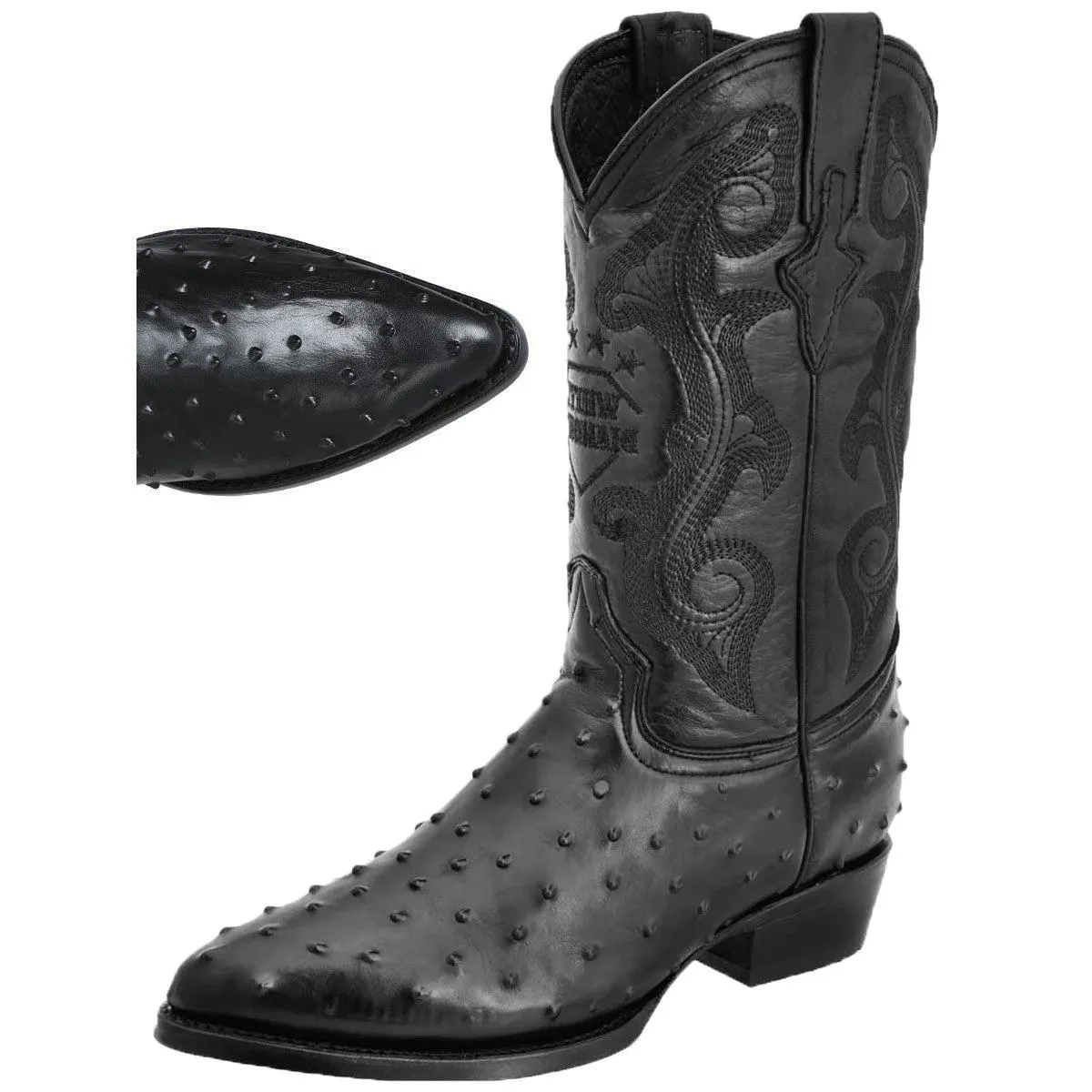 Botas de Avestruz Grabado con Horma Puntal 700 Color Negro WD-231