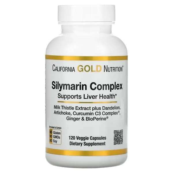 California Gold Nutrition, Silymarin Complex, Milk Thistle Extract Plus Dandelion, Artichoke, Curcumin C3 Complex, Ginger, and BioPerine, 120 Veggie Capsules