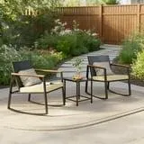 Aiho Patio Furniture Set for 2, 3 Pieces Patio Comversation Set with Outdoor Rocking Chairs, Rattan Loveseat,Glass Bistro Coffee Table,Removable Cushion for Backyard Balcony Lawn Pool - Beige