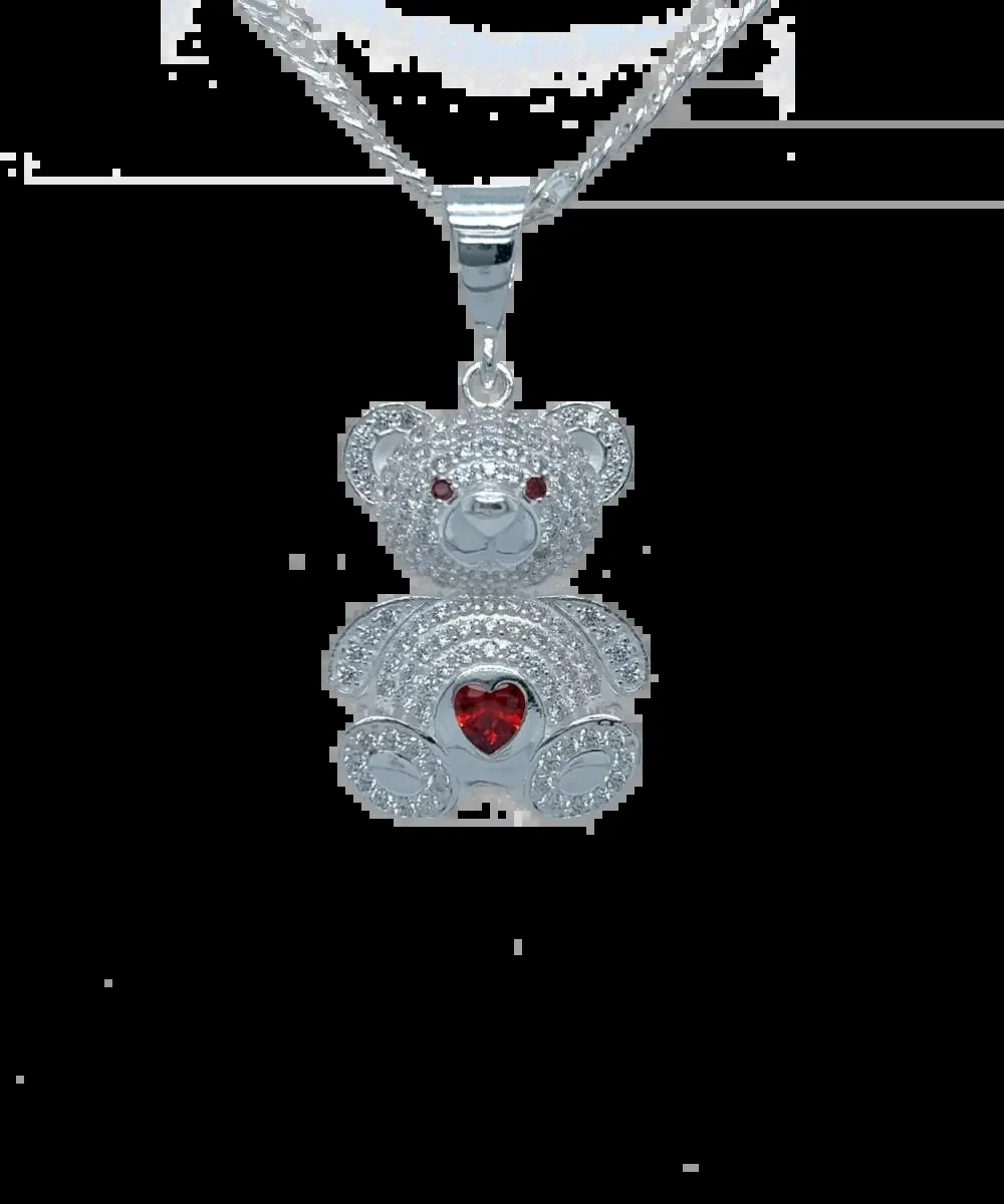 Dije de Oso con Corazón Rojo Plata