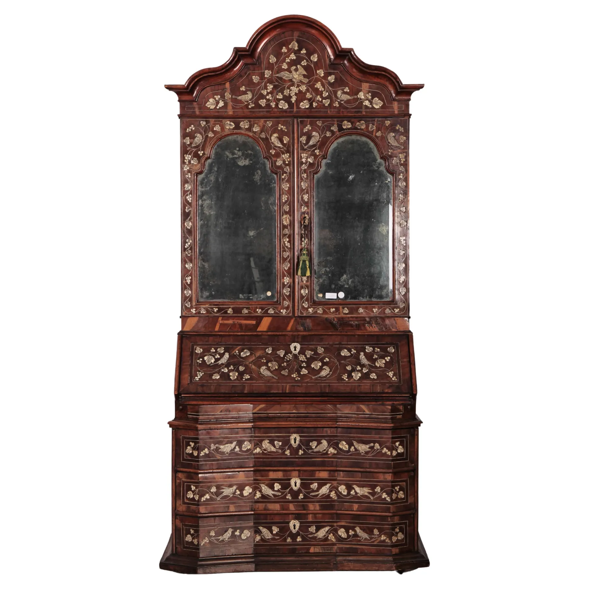 Precioso Trumeau italiano de 1700 "Lombardo" en marfil con incrustaciones de nogal