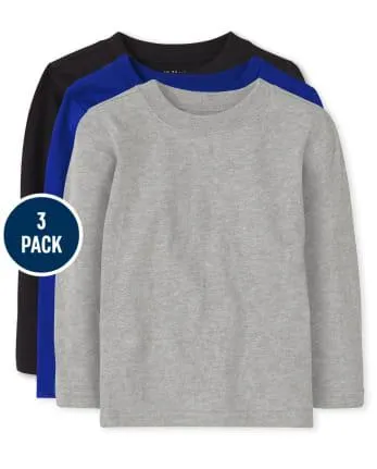 Paquete de 3 camisetas básicas con capas para bebés y niños pequeños - black/blue/grey