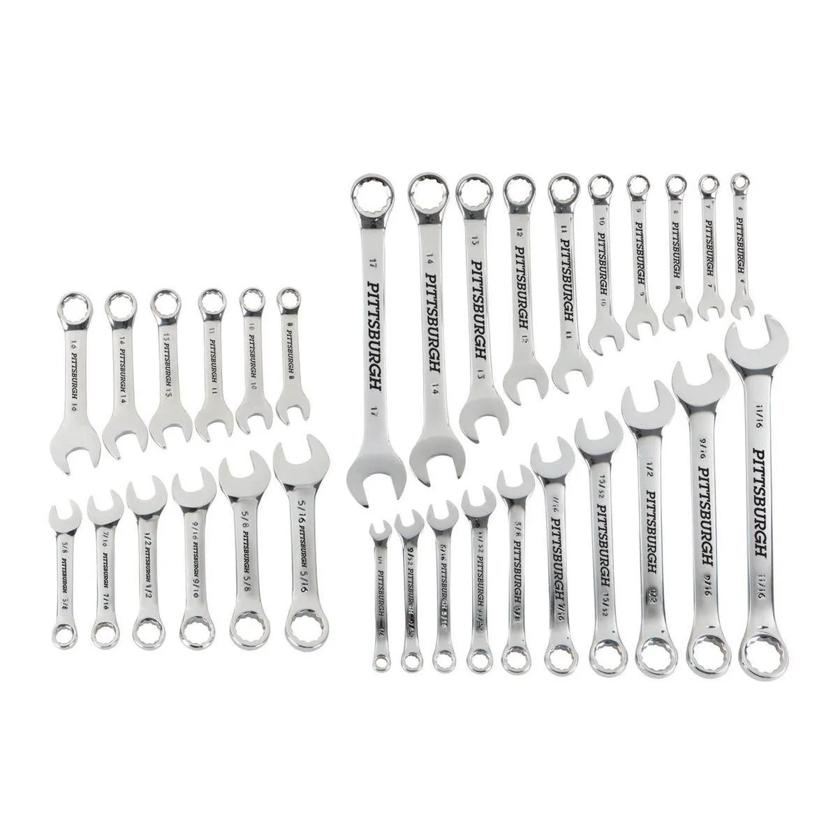Fully Polished SAE and Metric Combination Wrench Set, 32 Piece