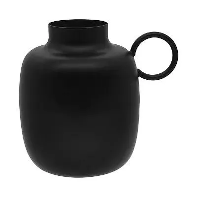 Painted Black Metal Vase with Circular Handle