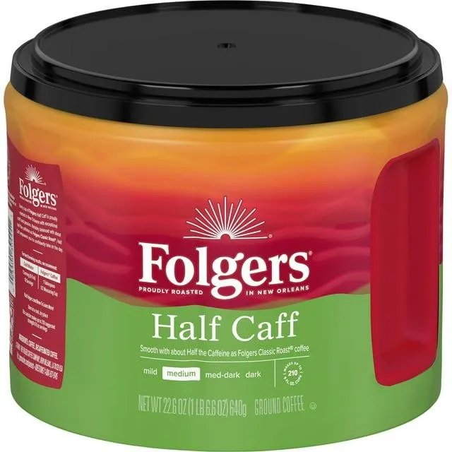 Folgers Half Caff Ground Coffee, Medium Roast, 22.6 oz Canister