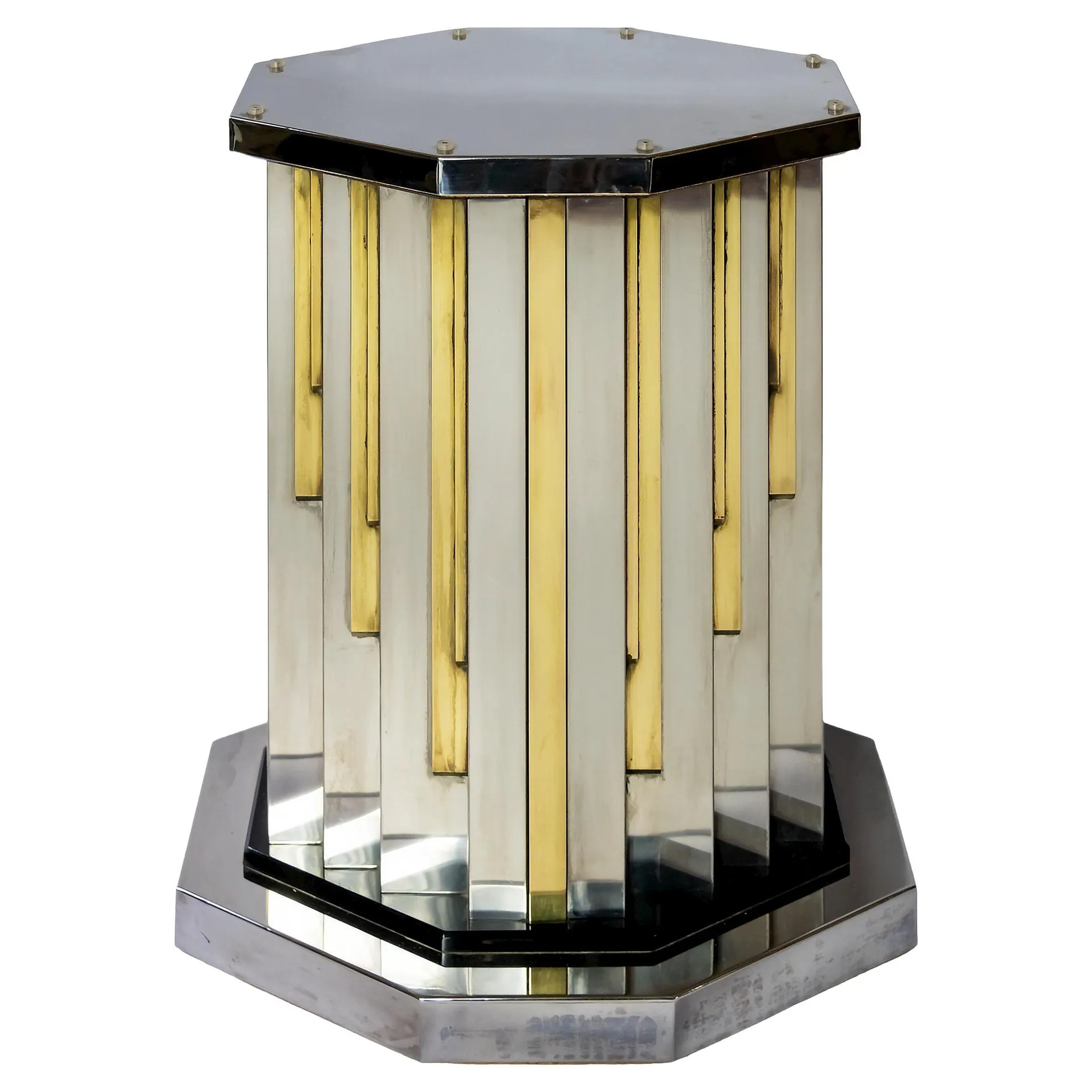 Base de mesa italiana de latón y cromo de mediados de siglo firmada Romeo Rega