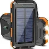 20000mAh Solar Charger for Cell Phone IPhone, Portable Solar Power Bank with Dual 5V USB Ports, 2 LED Light Flashlight, Compass Battery Pack for Outdoor Camping Hiking(Orange)