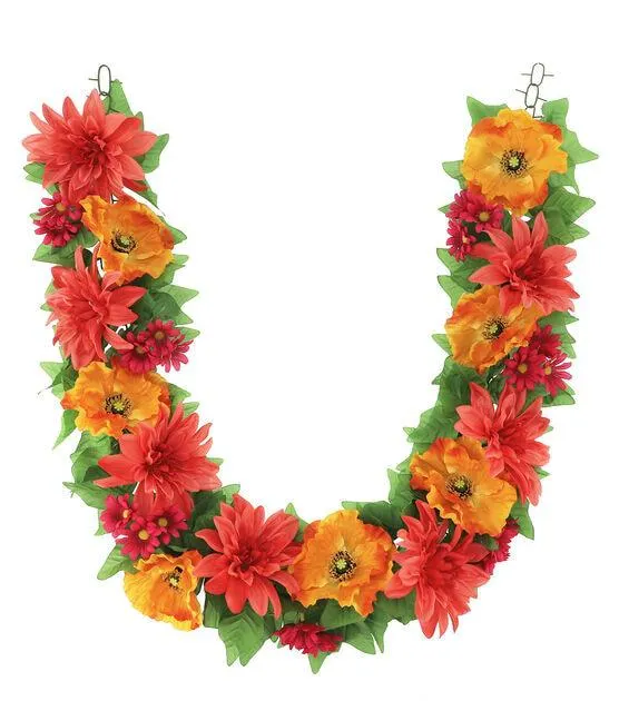 72" Spring Orange Poppy & Red Dahlia Garland by Bloom Room