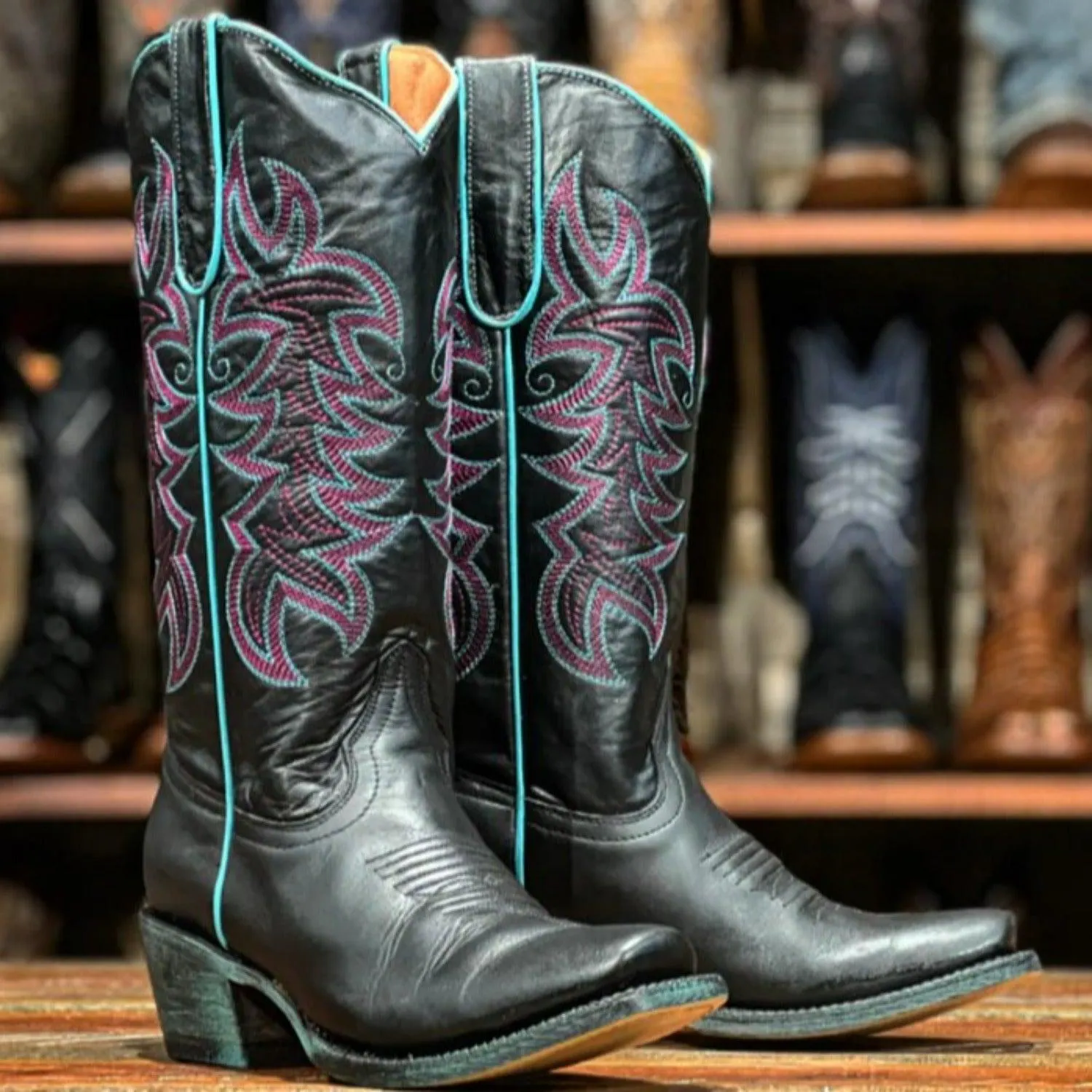 Tanner Mark Women's Elizabeth Square Toe Leather Boots Black