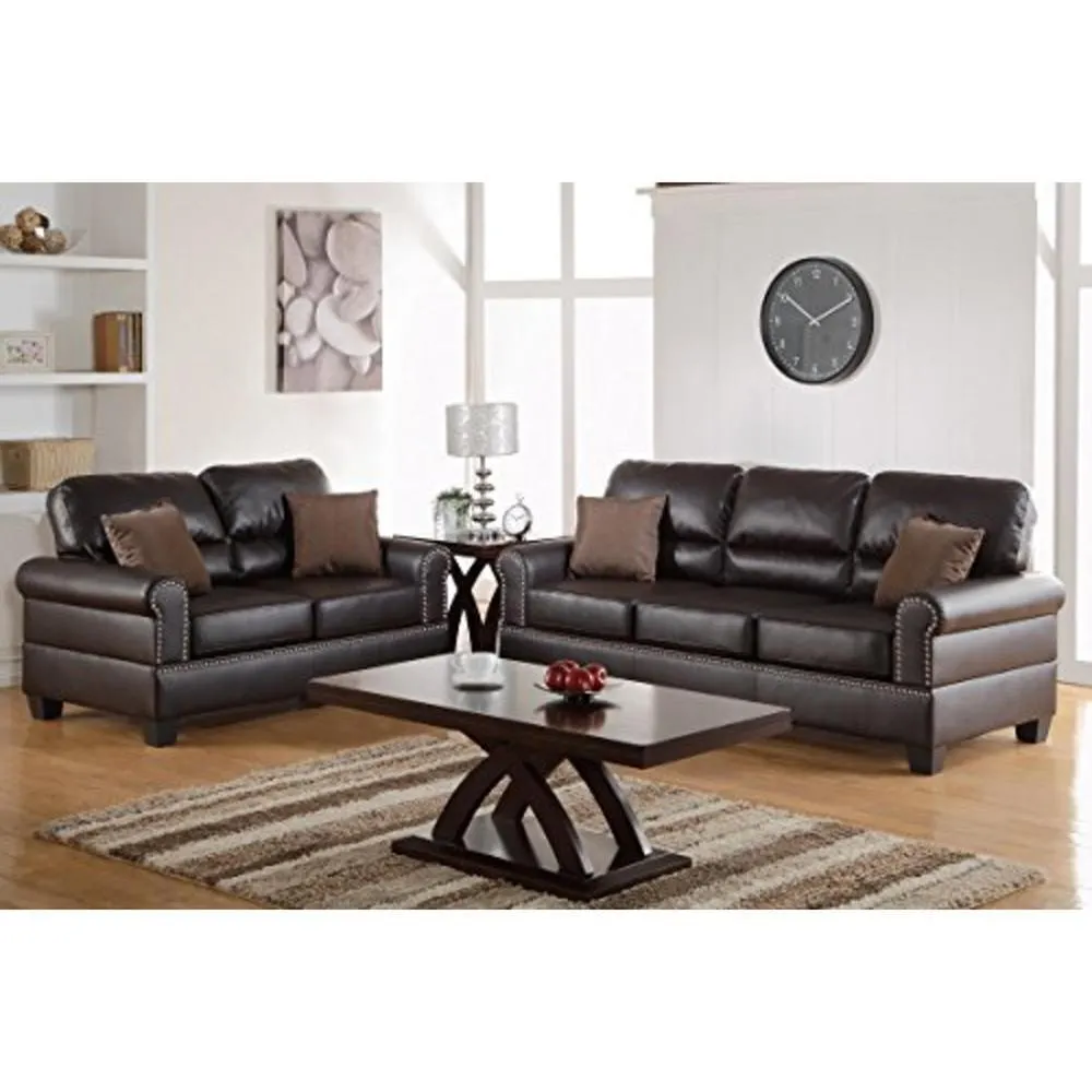 Poundex Bobkona Shelton Bonded Leather 2pc. Sofa and Loveseat Set - Espresso