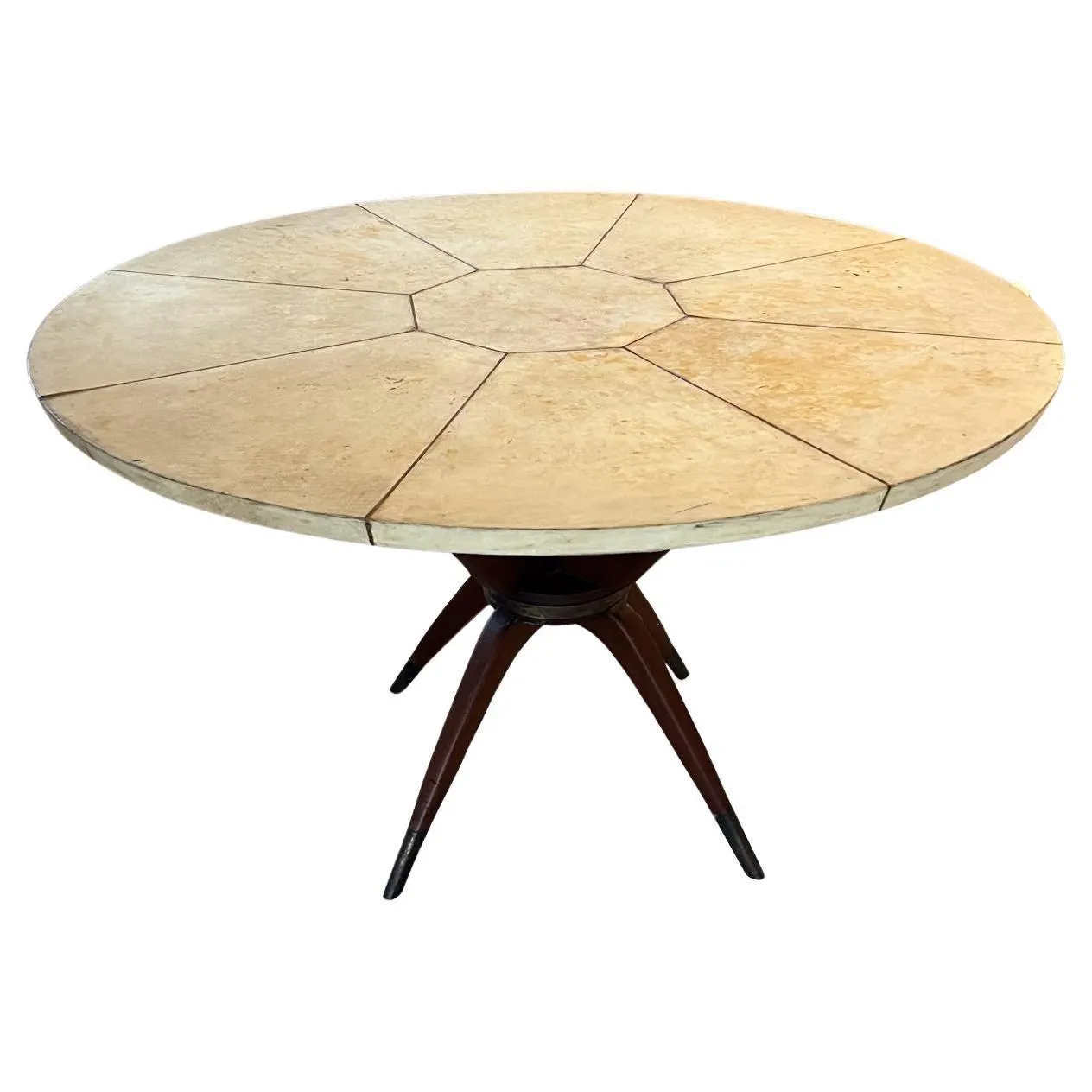 Años 50 Mesa de comedor escultórica Pani Piel de cabra Caoba y latón Ciudad de México