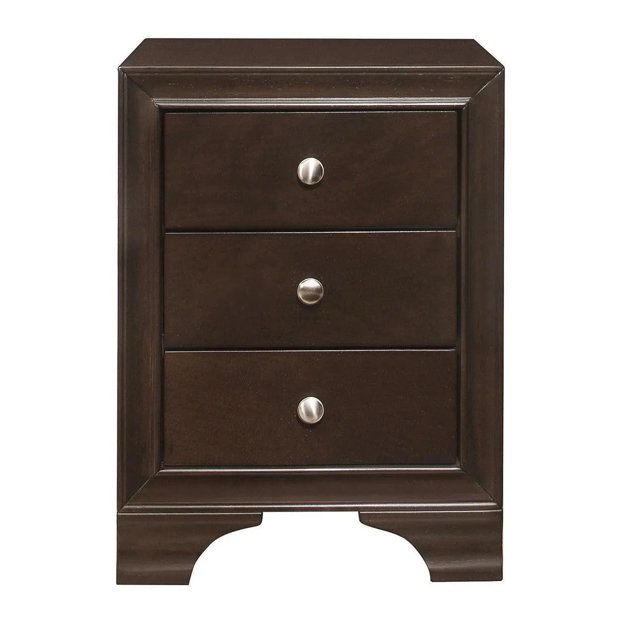 Mesita de noche con 3 cajones, 2 puertos USB, aleta cromada marrón