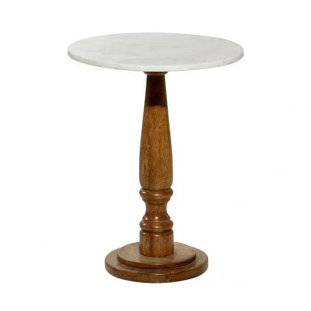 Farmhouse 18" Wood Accent Table with Marble Top by Marisol + Daisy - White/Brown