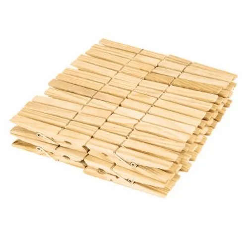 LOLA Wood Spring Clothespins, Moisture Resistant Wood, Coil Spring Clips - 50 CT