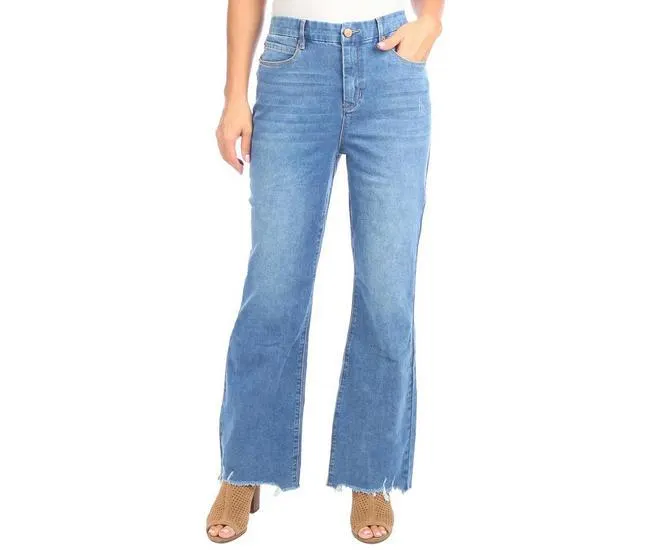 Womens Deconstructed Boot Cut Fray Hem Jeans