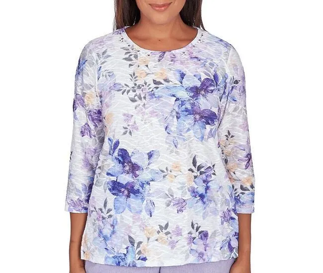 Womens Watercolor Floral Split Hem Top