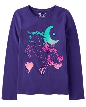 Girls Unicorn Graphic Tee - solar storm
