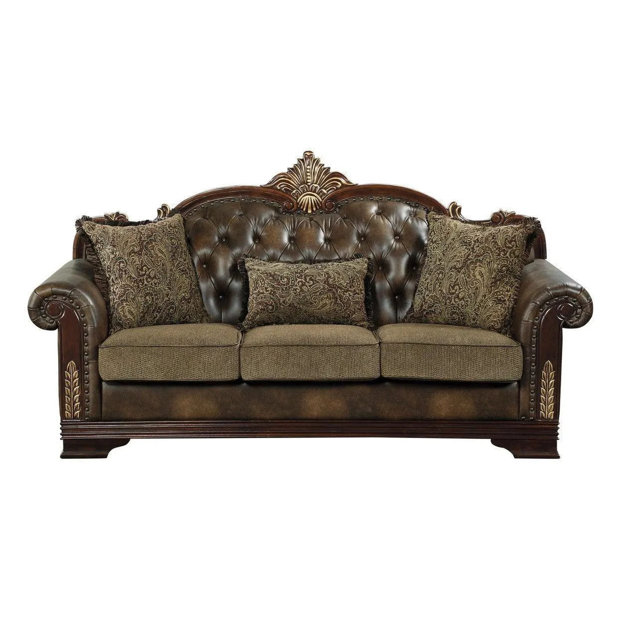 Sofá, 2 Almohadas, 1 Almohada Riñonera, Chenille Marrón & P/U