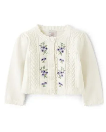 Cárdigan tipo jersey de algodón orgánico con punto de ochos y estampado floral para bebés niñas - De cosecha propia - bunnys tail