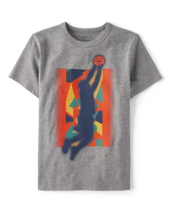 Boys Basketball Player Graphic Tee - s/d koala gray