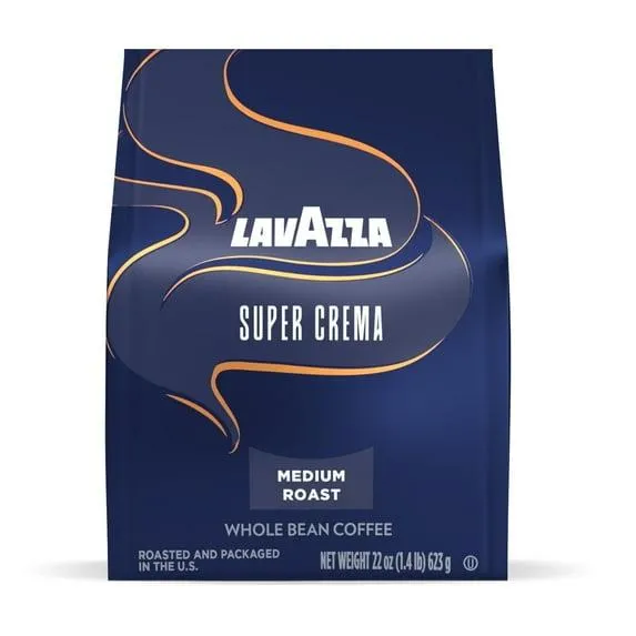 Lavazza Super Crema Whole Bean Coffee, Medium Roast, Arabica and Robusta Blend, 22 oz Bag