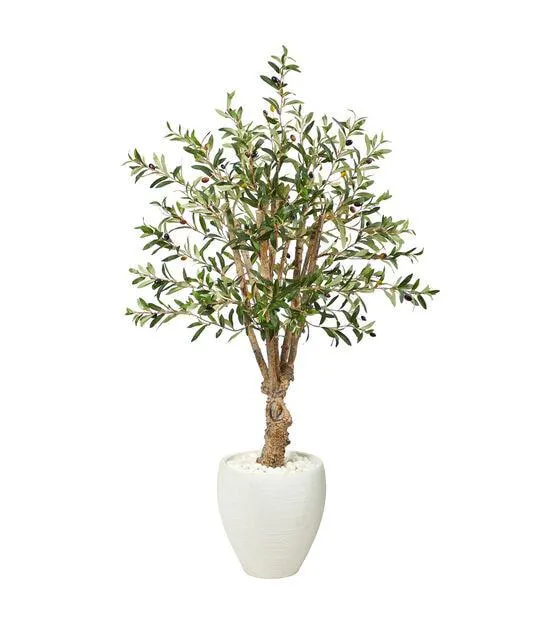 Nearly Natural 53" Olive Artificial Tree in White Planter