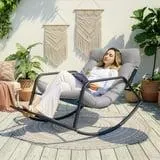 RADIATA Oversize Rocking Chair with Cushion & Footrest, Indoor Outdoor Rocking Chair Recliner, 450 lbs Capacity, Light Grey
