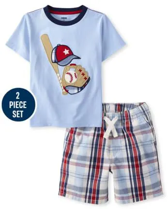 Boys Plaid Baseball 2-Piece Outfit Set - Baseball Champ - multi clr