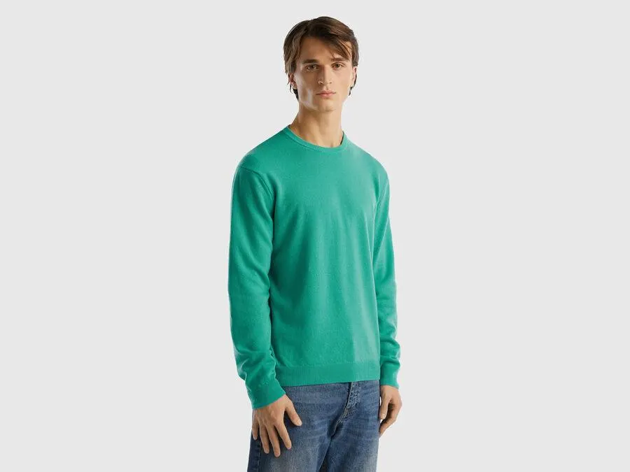 Jersey de cuello redondo verde claro de pura lana merina