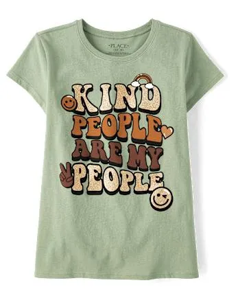 Girls Kind People Graphic Tee - soft fern