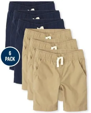Paquete de 6 pantalones cortos tipo jogger sin cordones de uniforme para niños - multi clr