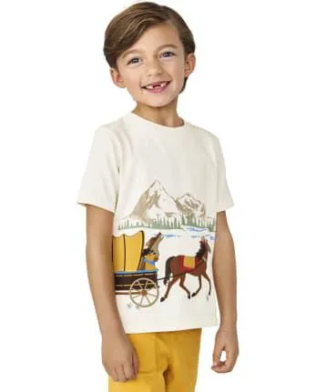 Camiseta bordada Mountain Scene para niños - Country Trail - halo white