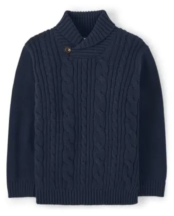 Suéter tipo chal de punto de cable para niños - Uniforme - navy slate